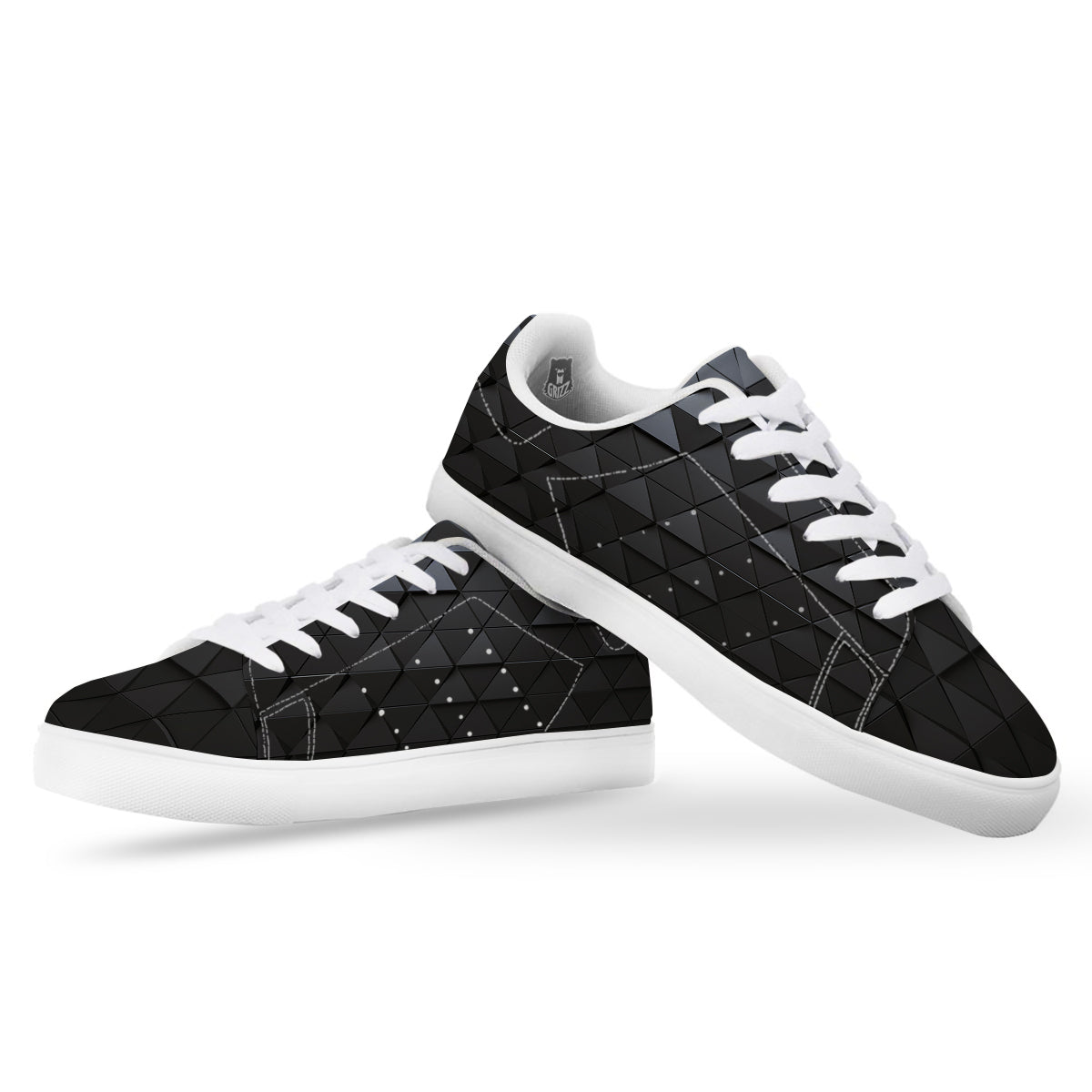 Abstract 3D Geometric Triangle Print White Low Top Sneakers-grizzshop