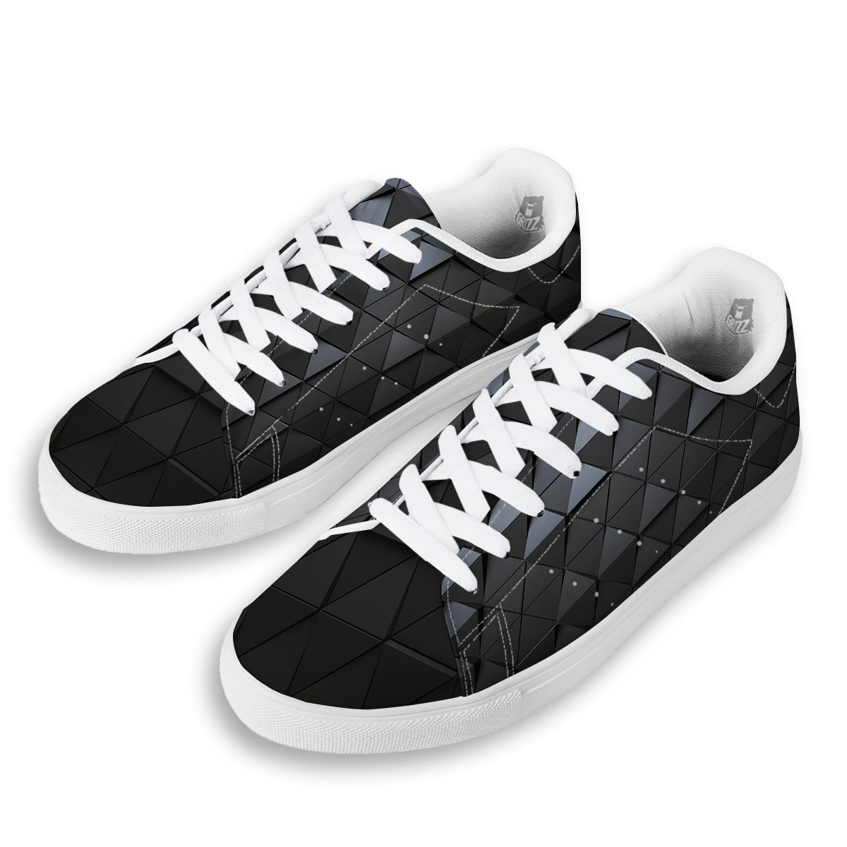 Abstract 3D Geometric Triangle Print White Low Top Sneakers-grizzshop
