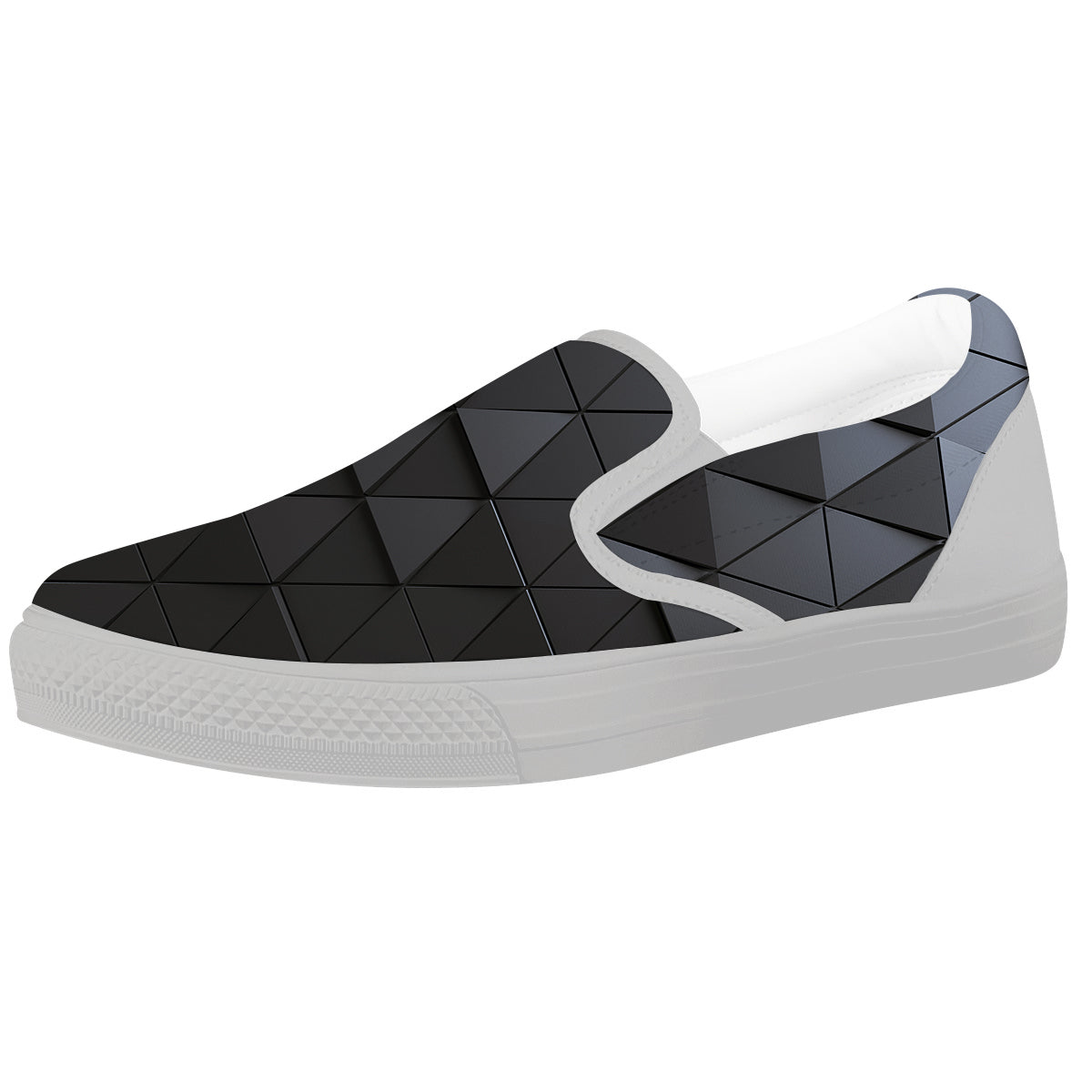 Abstract 3D Geometric Triangle Print White Slip On Shoes-grizzshop