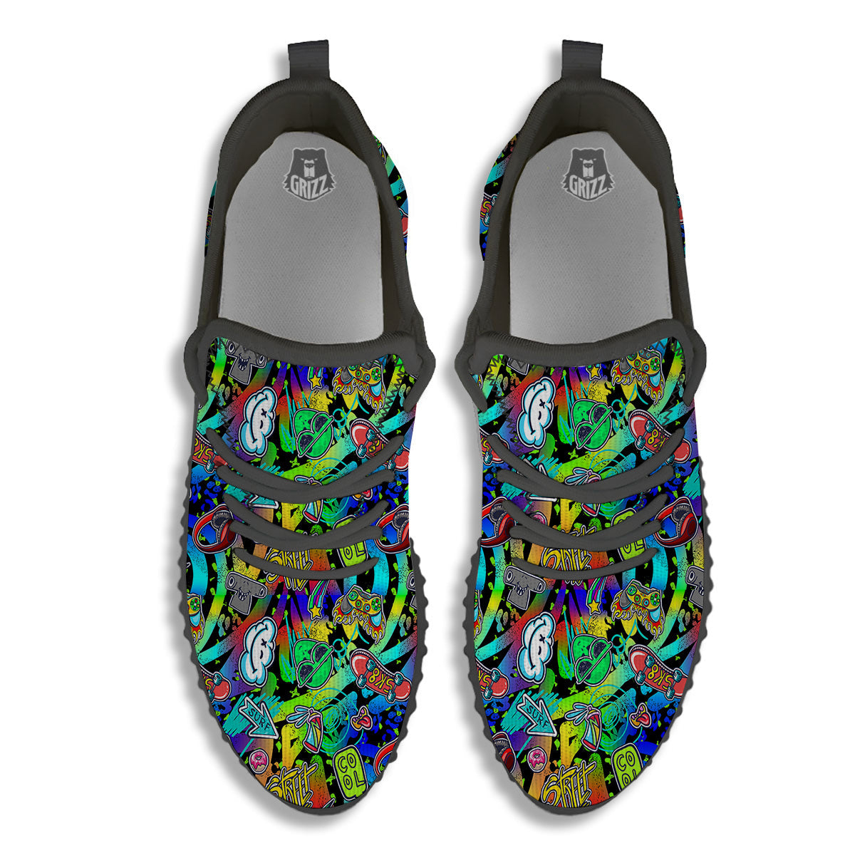 Abstract Alien Graffiti Text Print Pattern Black Walking Shoes-grizzshop