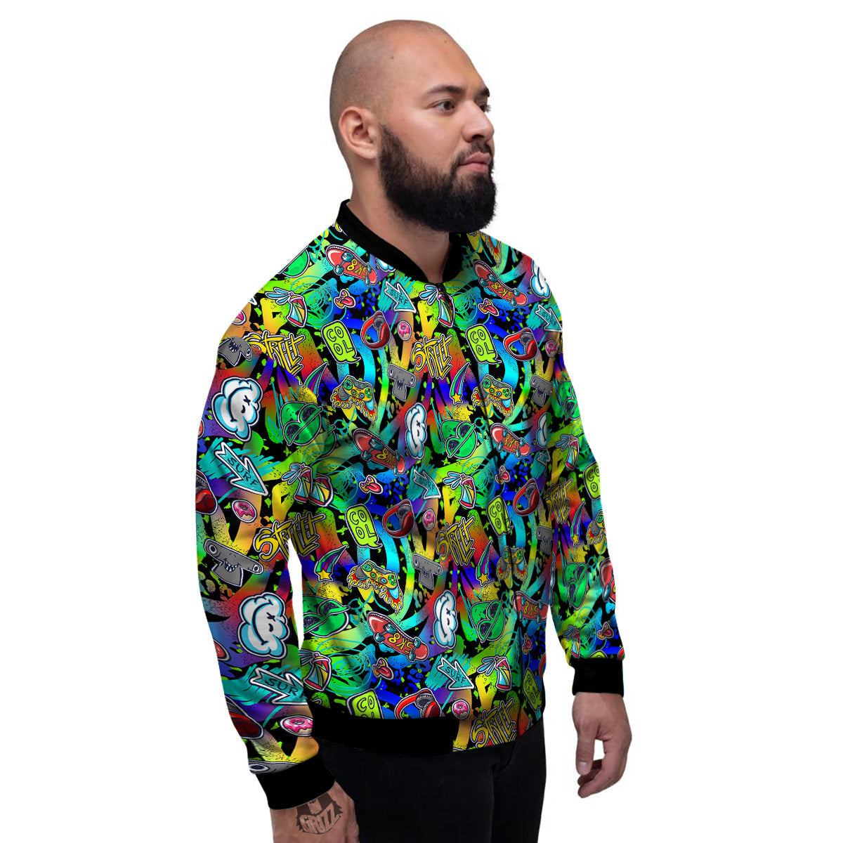 Abstract Alien Graffiti Text Print Pattern Men's Bomber Jacket-grizzshop