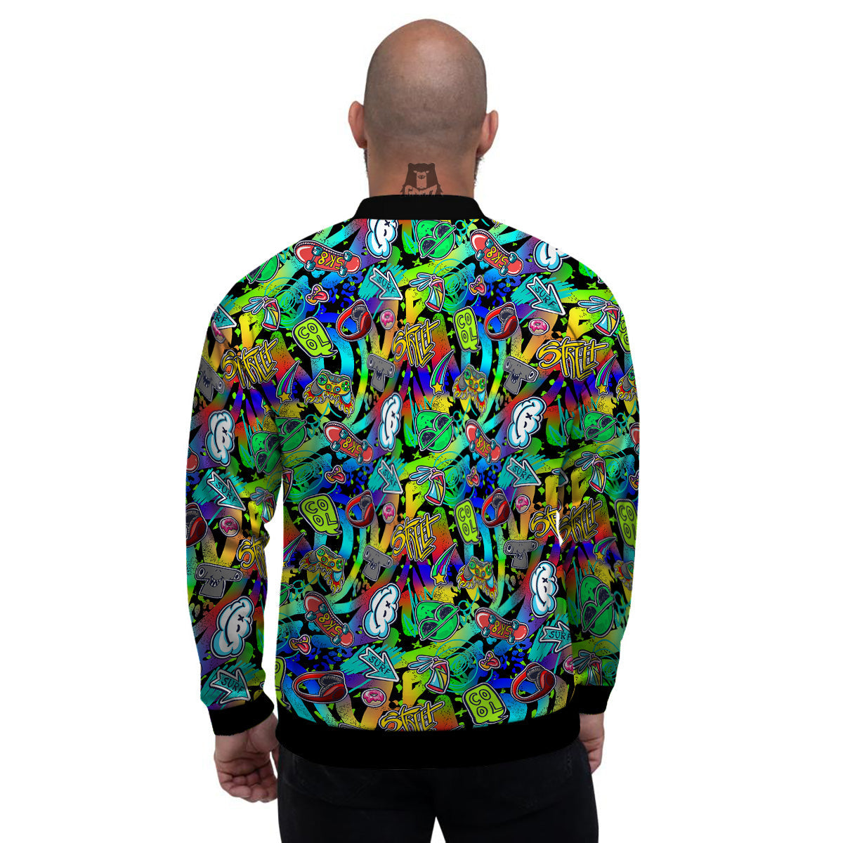 Abstract Alien Graffiti Text Print Pattern Men's Bomber Jacket-grizzshop