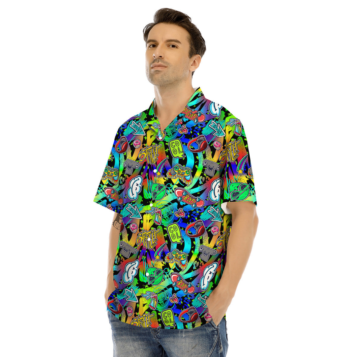 Abstract Alien Graffiti Text Print Pattern Men's Hawaiian Shirt-grizzshop