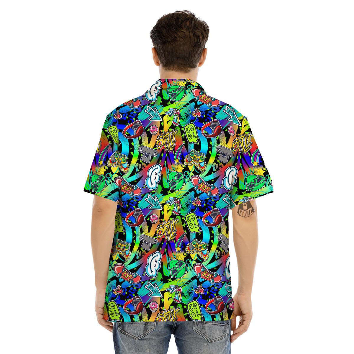 Abstract Alien Graffiti Text Print Pattern Men's Hawaiian Shirt-grizzshop