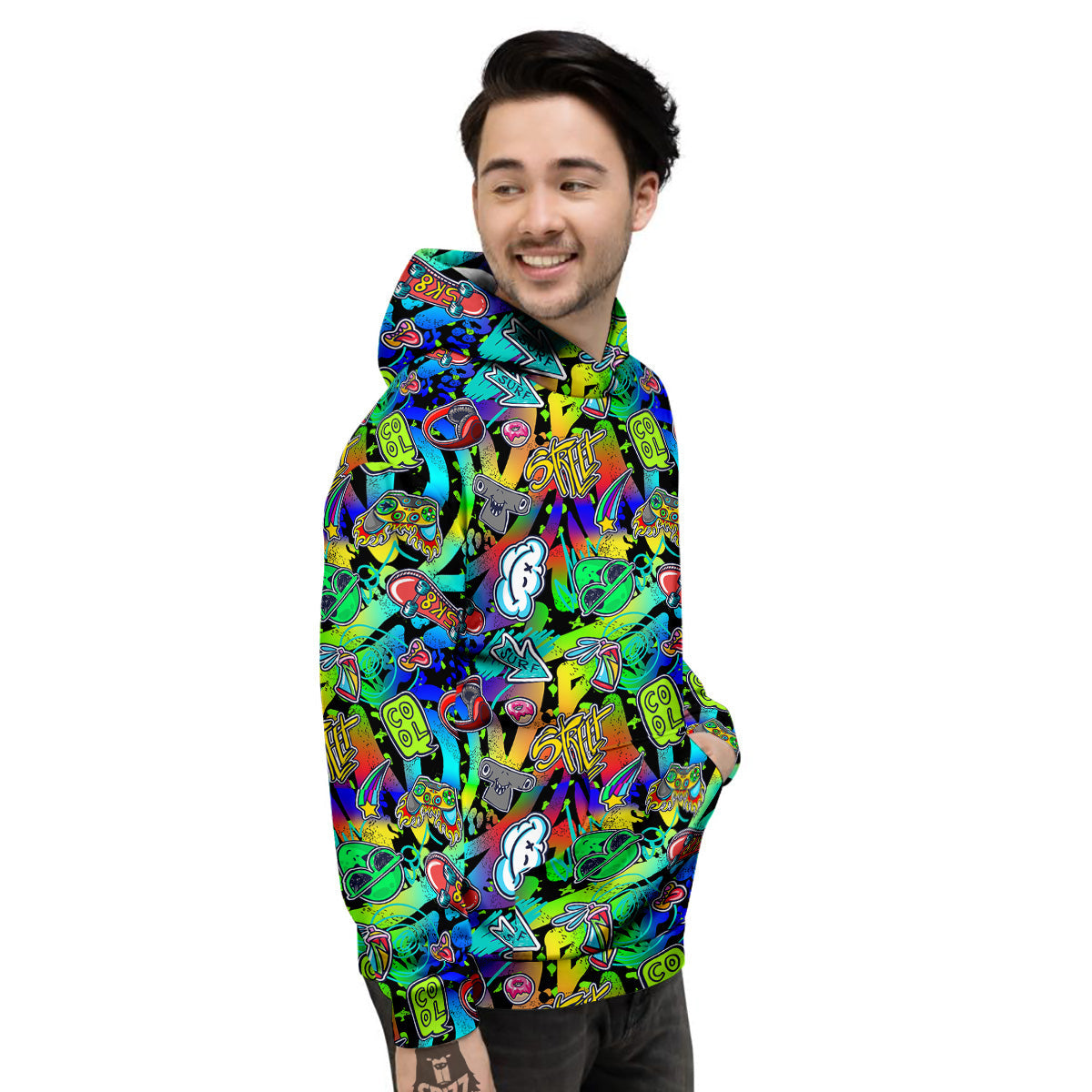 Abstract Alien Graffiti Text Print Pattern Men's Hoodie-grizzshop