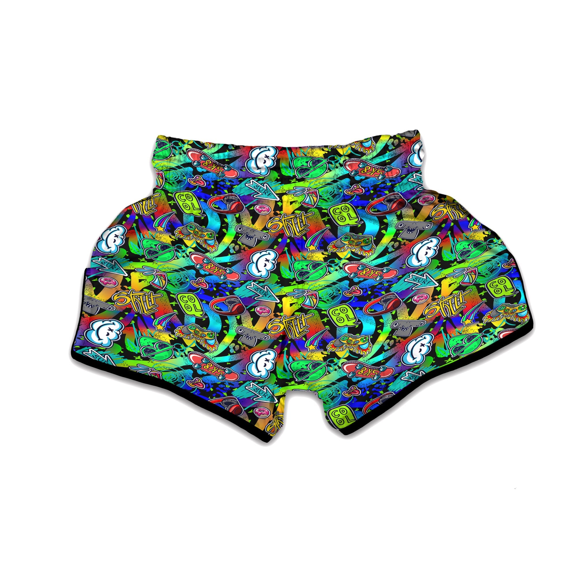 Abstract Alien Graffiti Text Print Pattern Muay Thai Boxing Shorts-grizzshop