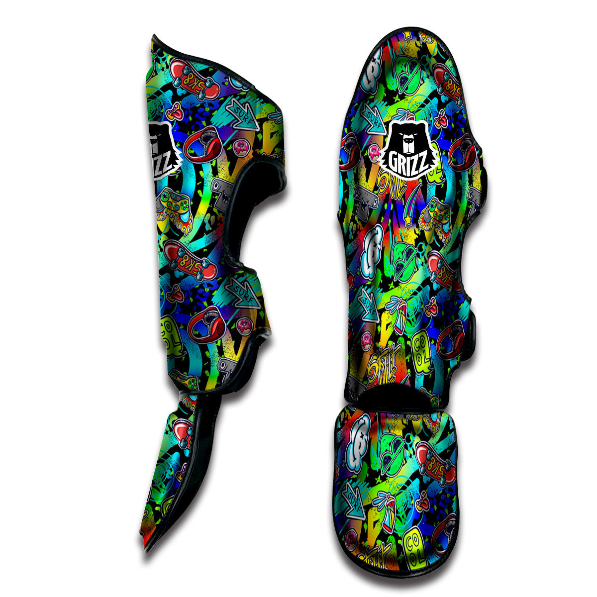 Abstract Alien Graffiti Text Print Pattern Muay Thai Shin Guards-grizzshop