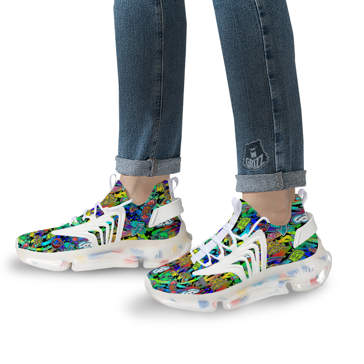 Abstract Alien Graffiti Text Print Pattern White Gym Shoes-grizzshop