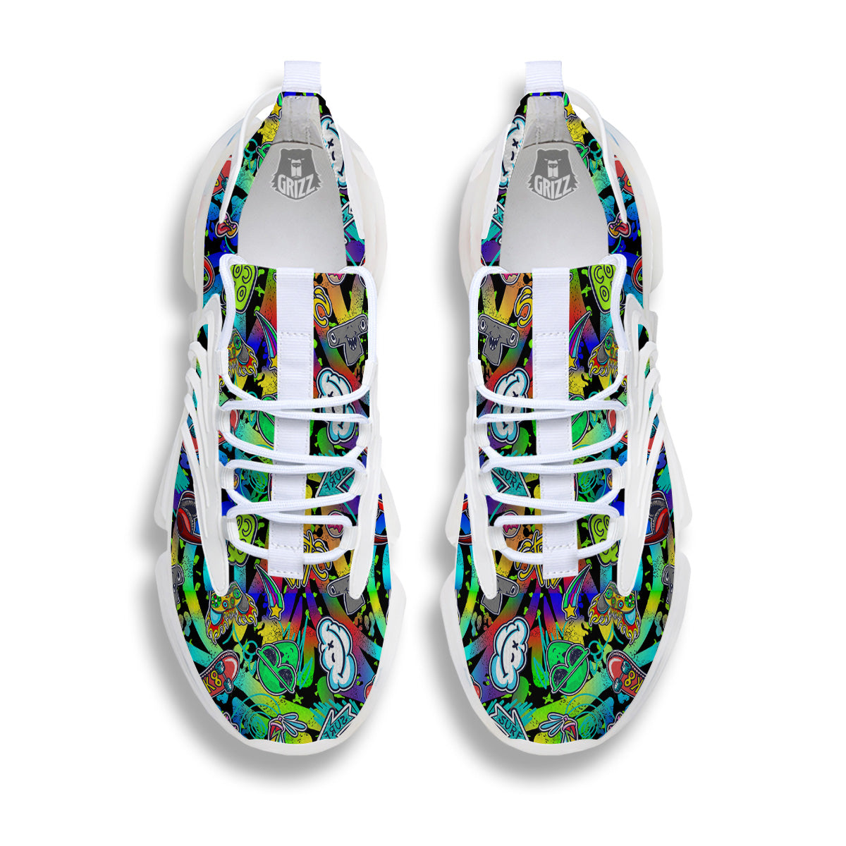 Abstract Alien Graffiti Text Print Pattern White Gym Shoes-grizzshop