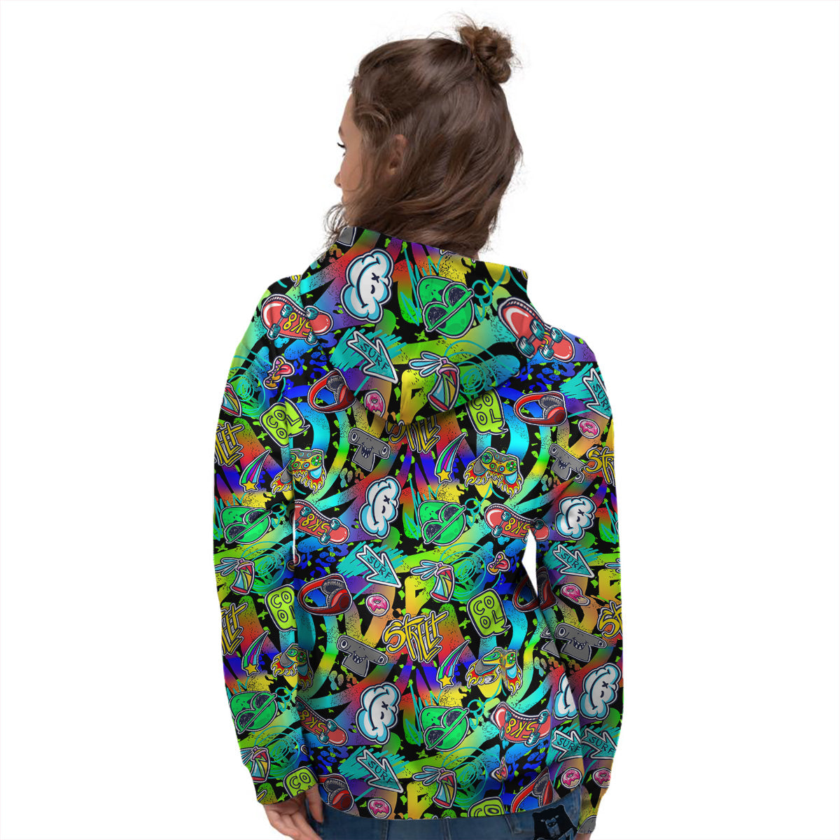 Abstract Alien Graffiti Text Print Pattern Women's Hoodie-grizzshop