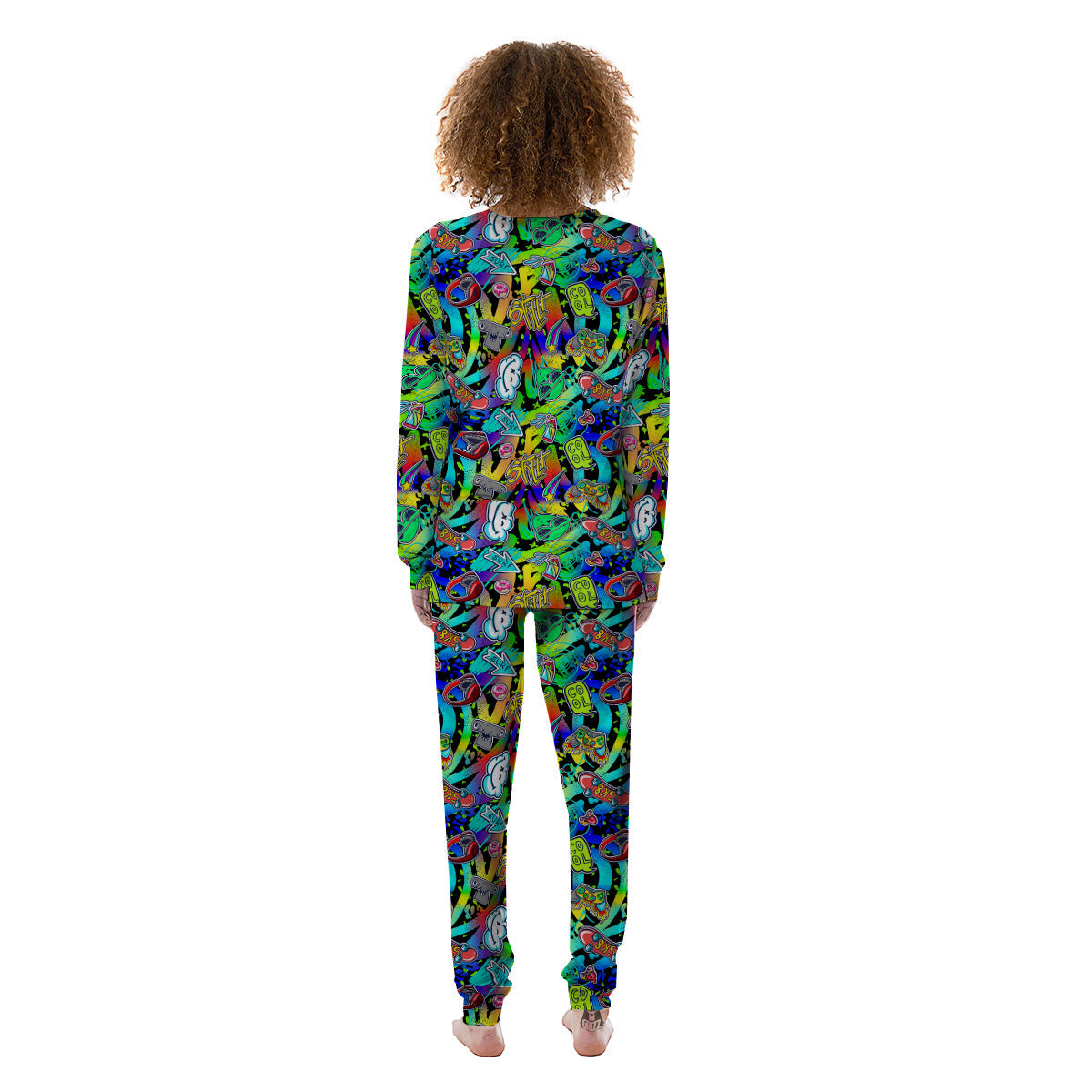 Abstract Alien Graffiti Text Print Pattern Women's Pajamas-grizzshop
