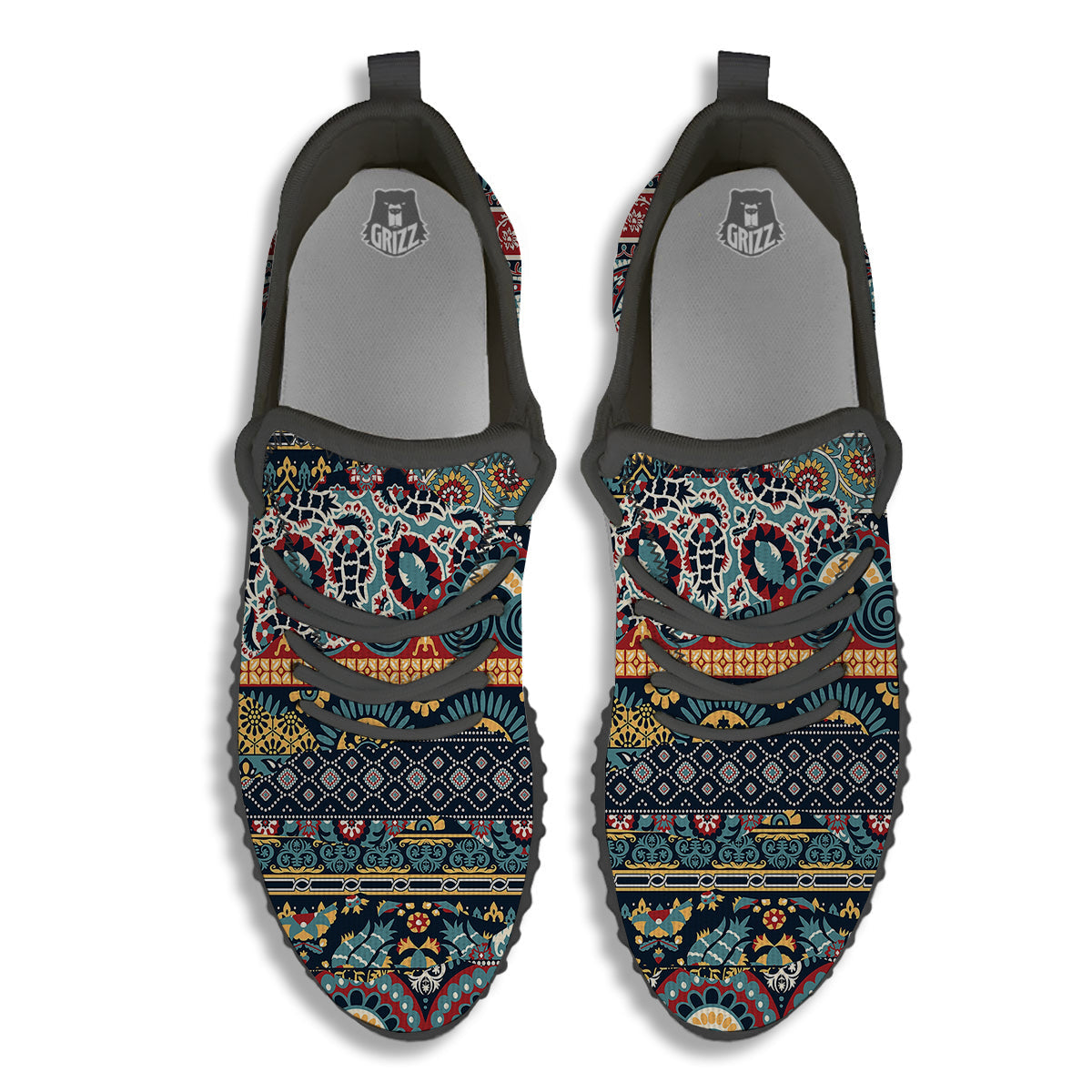Abstract Arabian Paisley Print Black Walking Shoes-grizzshop