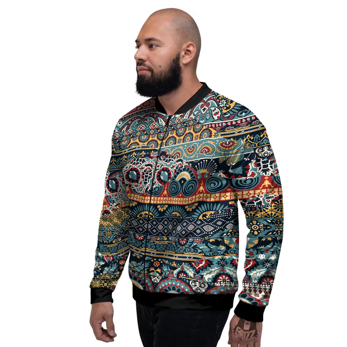 Abstract Arabian Paisley Print Men's Bomber Jacket-grizzshop