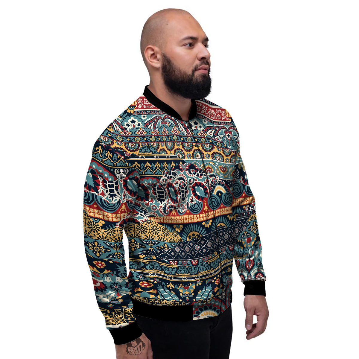 Abstract Arabian Paisley Print Men's Bomber Jacket-grizzshop