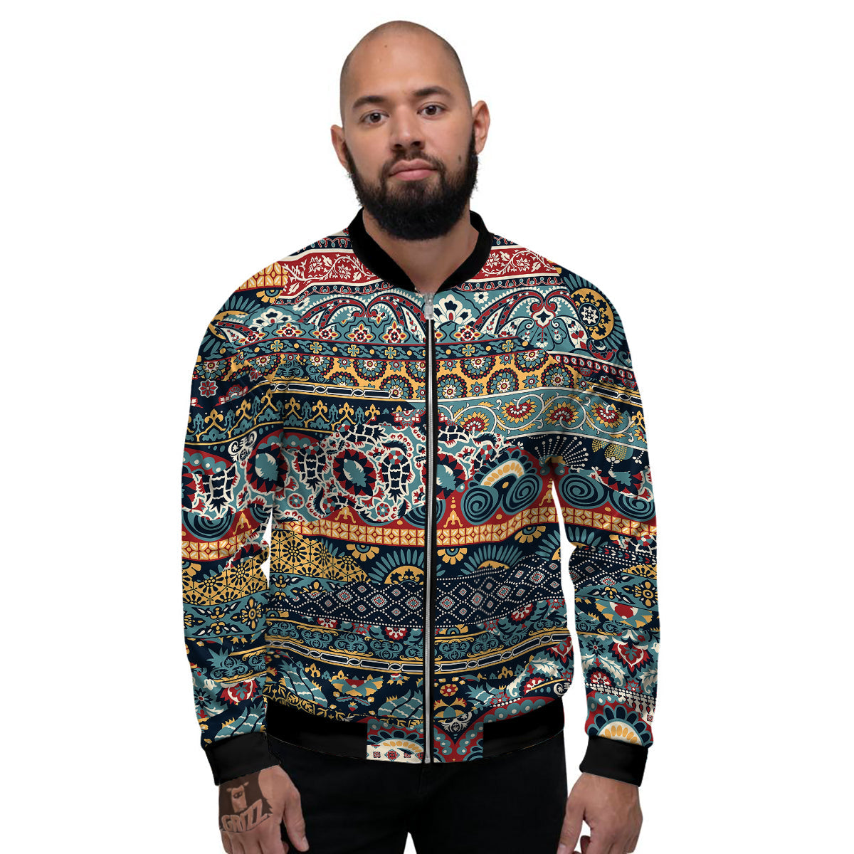 Abstract Arabian Paisley Print Men's Bomber Jacket-grizzshop