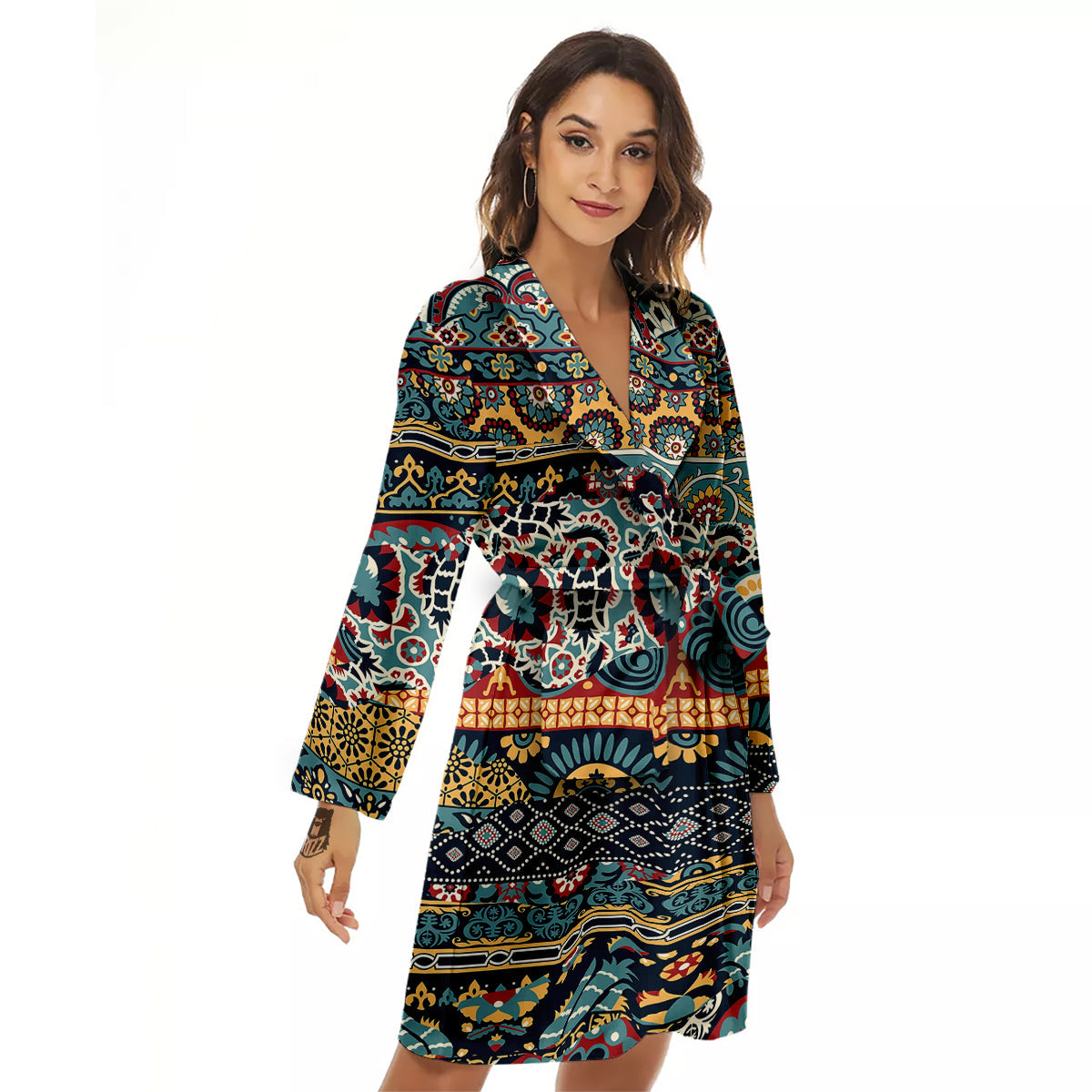 Abstract Arabian Paisley Print Women's Robe-grizzshop
