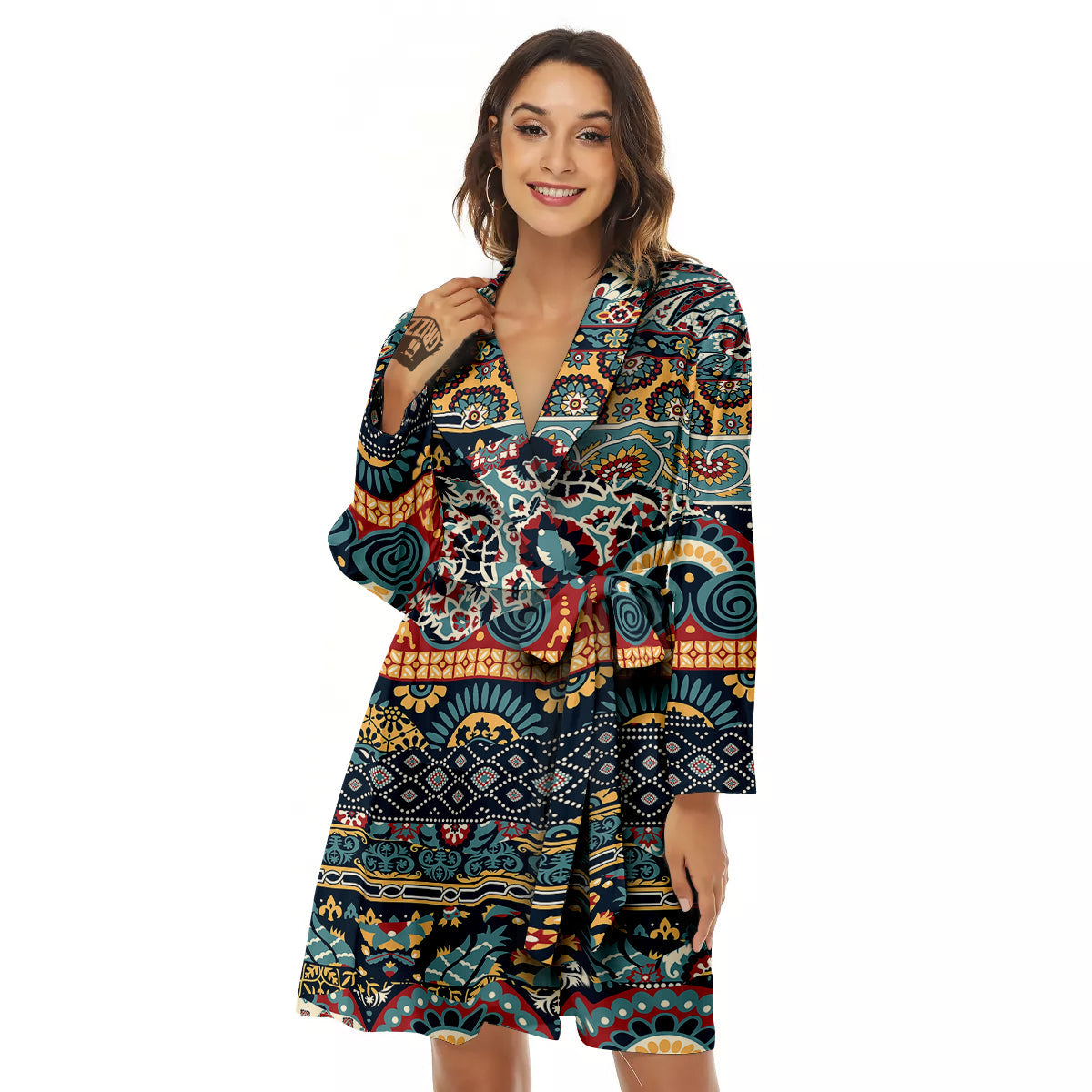 Abstract Arabian Paisley Print Women's Robe-grizzshop