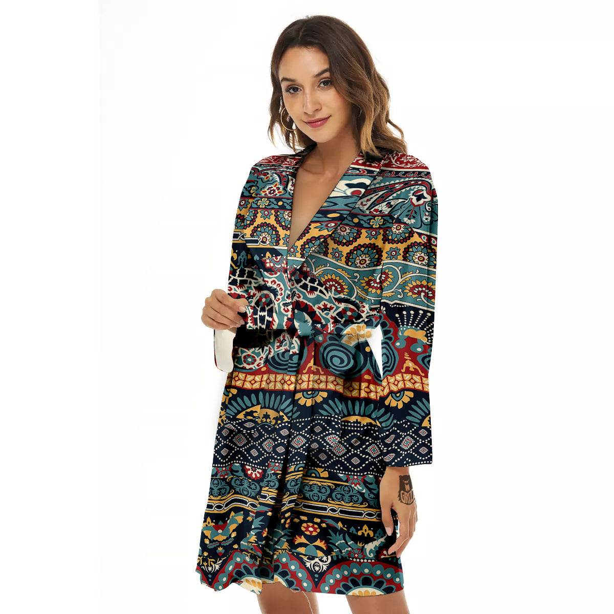 Abstract Arabian Paisley Print Women's Robe-grizzshop