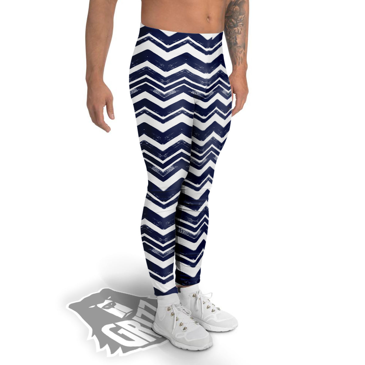 Abstract Chevron Watercolor Blue Print Pattern Men's Leggings-grizzshop