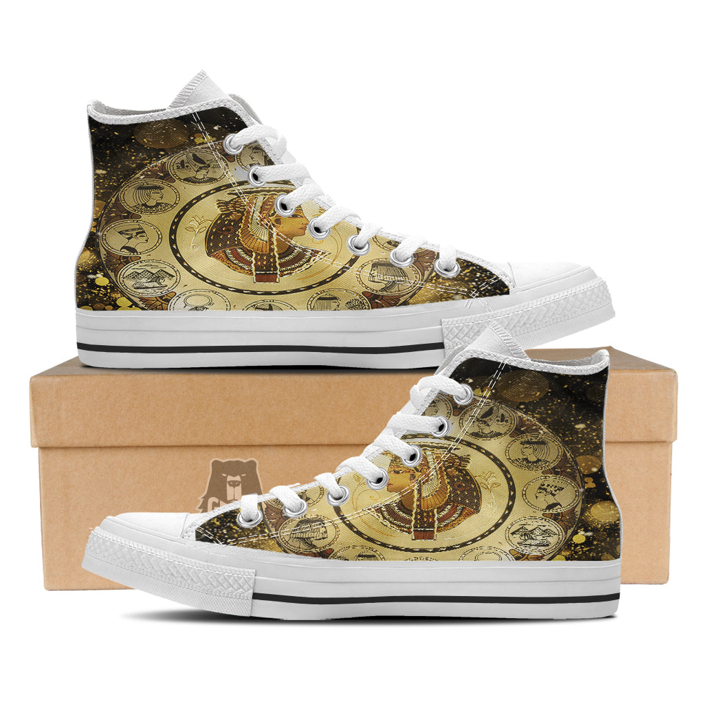 Abstract Cleopatra Print White High Top Shoes-grizzshop