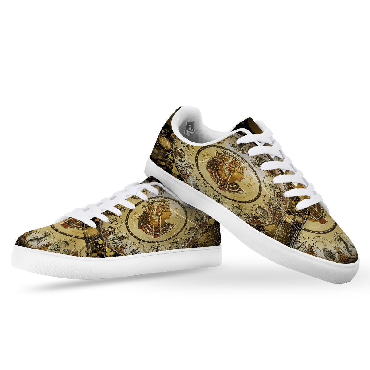 Abstract Cleopatra Print White Low Top Sneakers-grizzshop