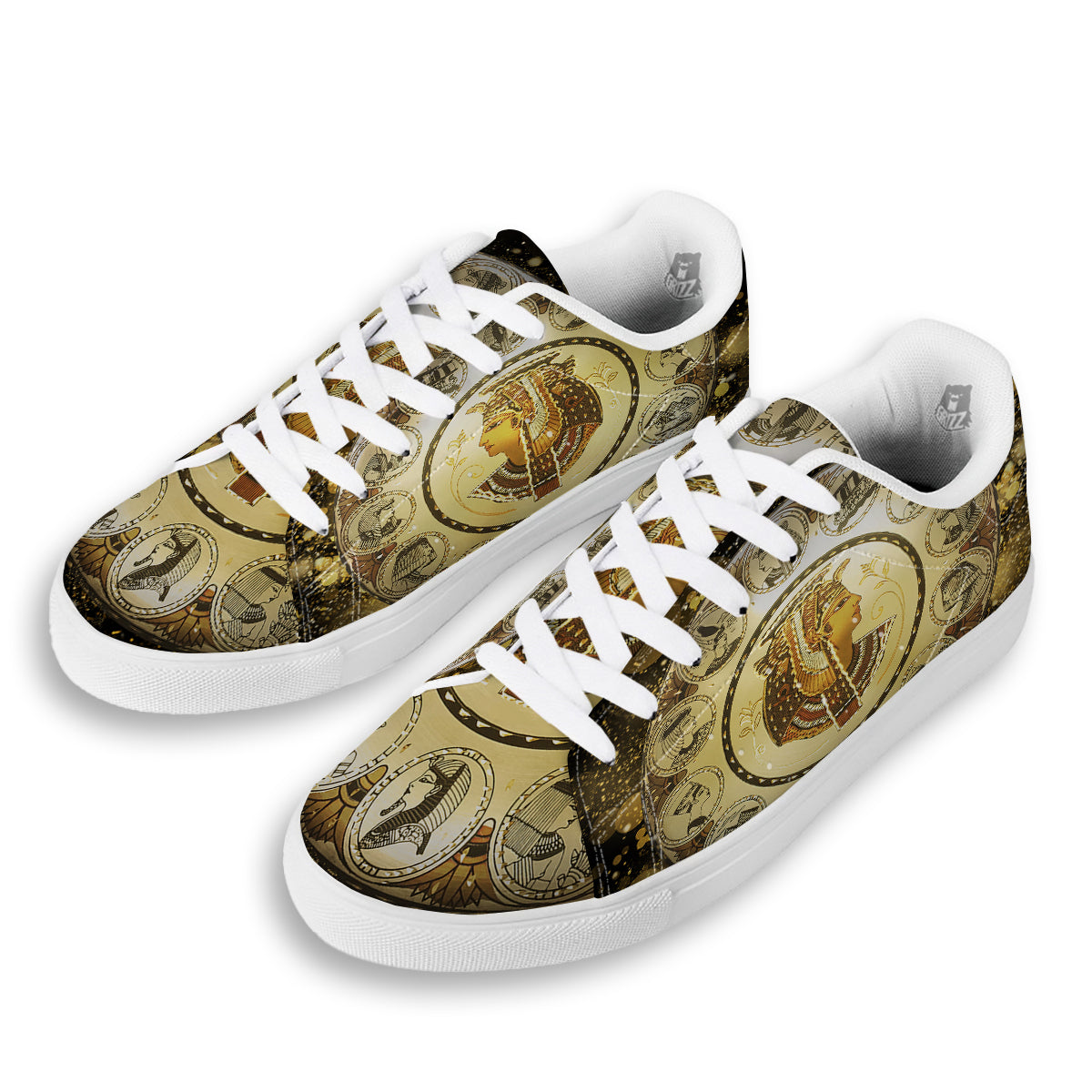 Abstract Cleopatra Print White Low Top Sneakers-grizzshop