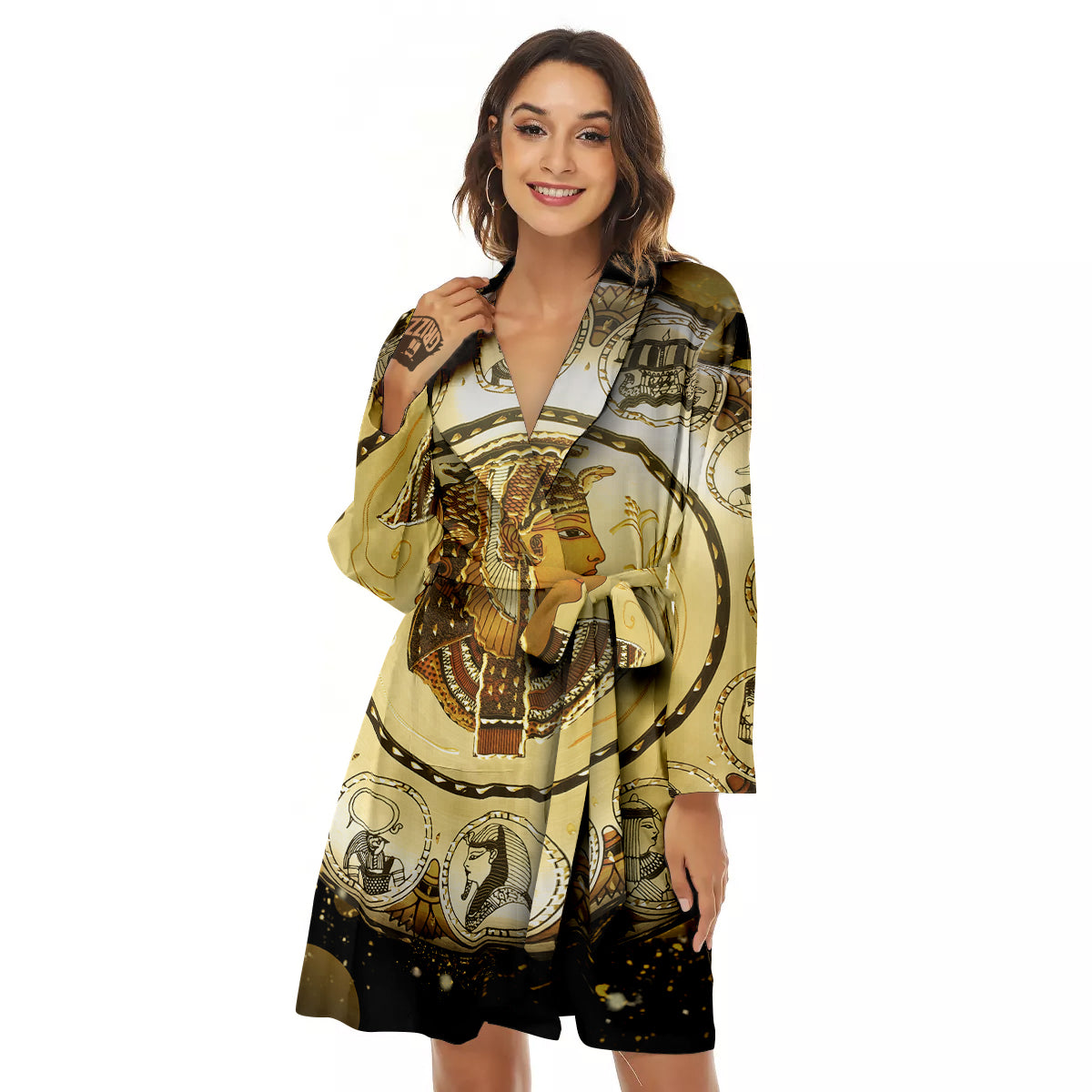 Abstract Cleopatra Print Women's Robe-grizzshop