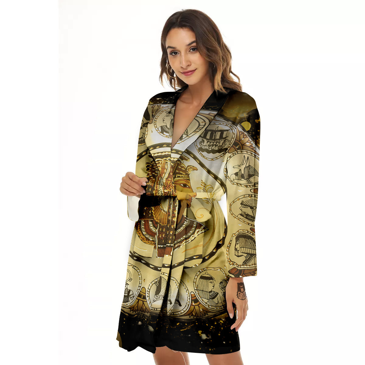 Abstract Cleopatra Print Women's Robe-grizzshop