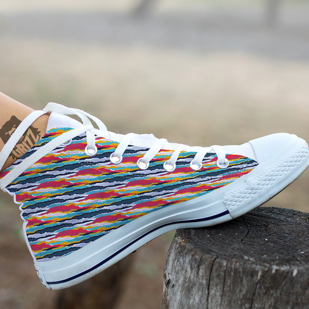 Abstract Colorful And Dot Print Pattern White High Top Shoes-grizzshop