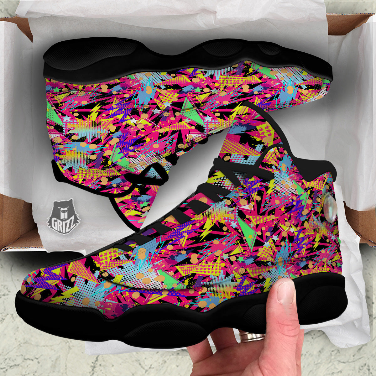Abstract Colorful And Lightning Dot Print Pattern Black Basketball Shoes-grizzshop