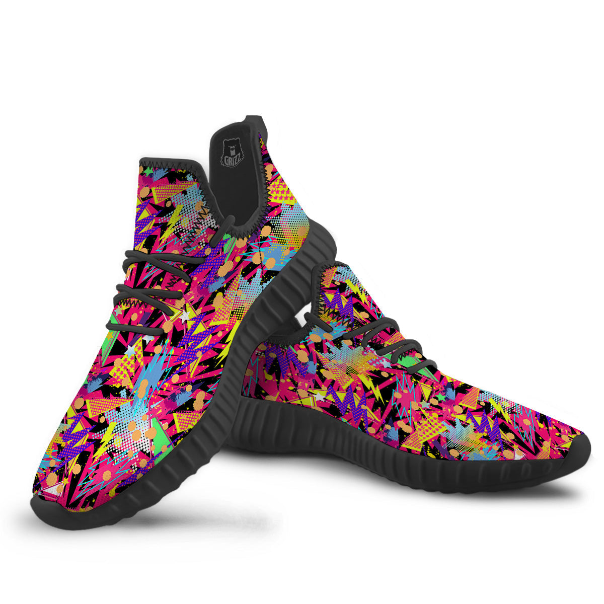 Abstract Colorful And Lightning Dot Print Pattern Black Walking Shoes-grizzshop