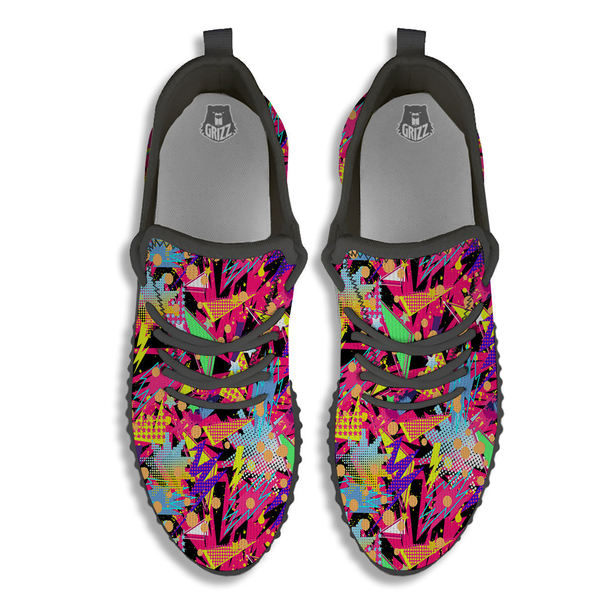 Abstract Colorful And Lightning Dot Print Pattern Black Walking Shoes-grizzshop