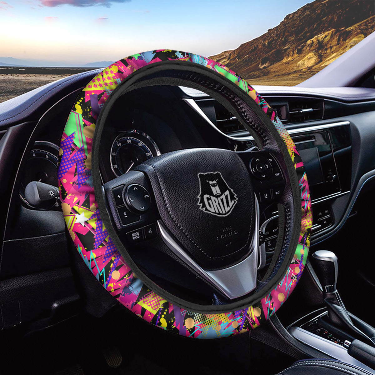 Abstract Colorful And Lightning Dot Print Pattern Car Steering Wheel Cover-grizzshop