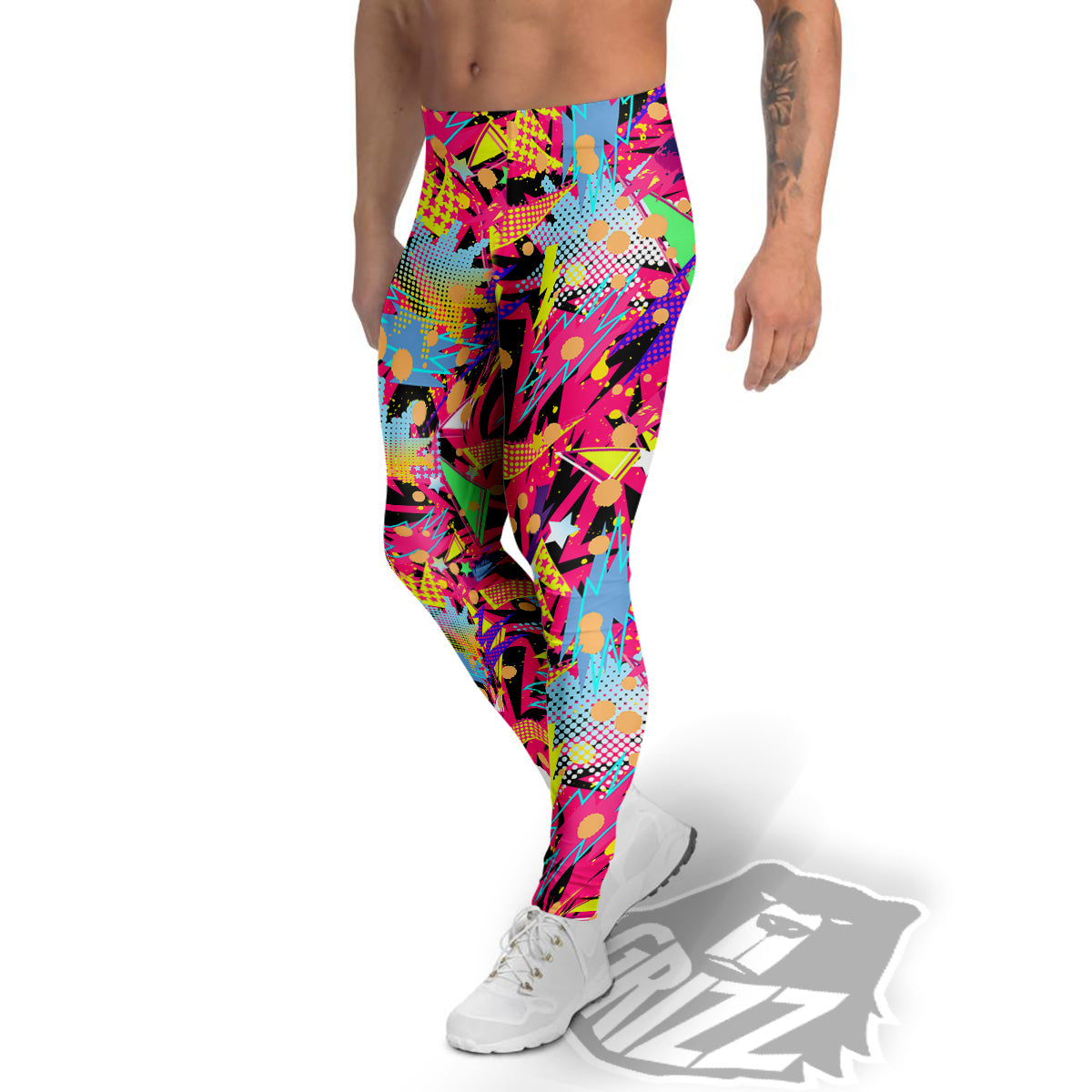 Abstract Colorful And Lightning Dot Print Pattern Men's Leggings-grizzshop