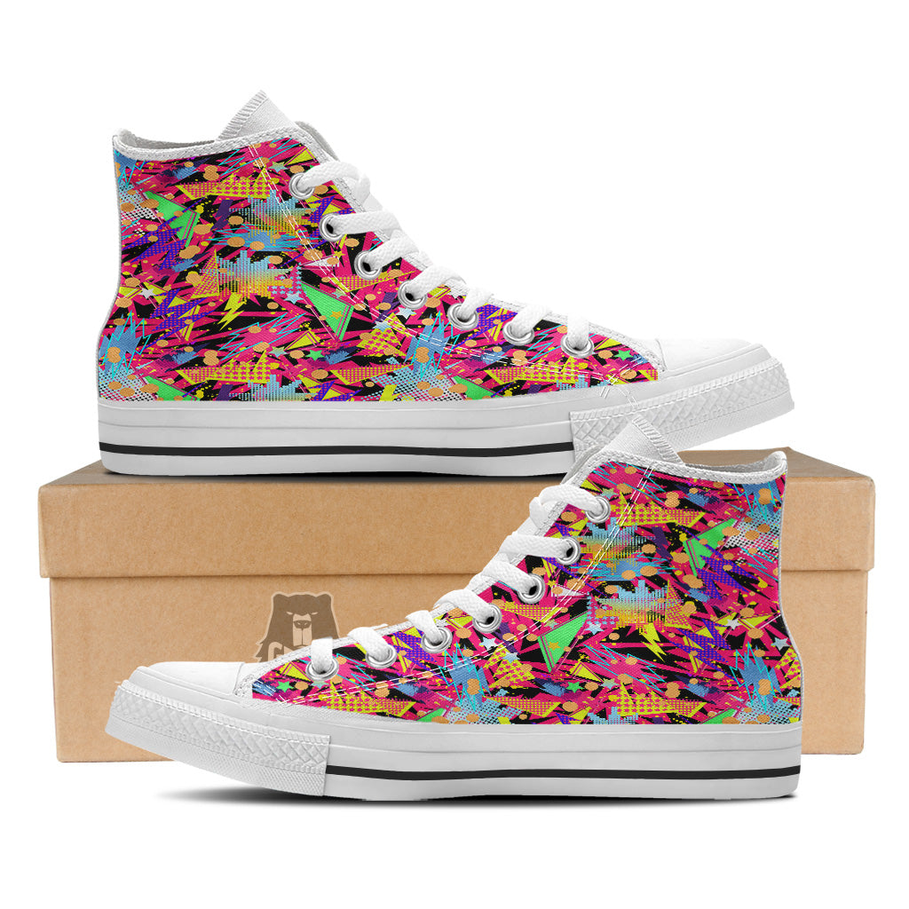 Abstract Colorful And Lightning Dot Print Pattern White High Top Shoes-grizzshop