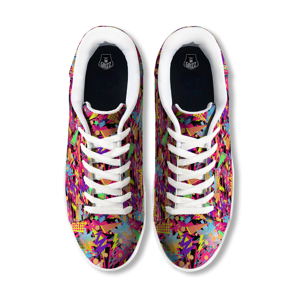 Abstract Colorful And Lightning Dot Print Pattern White Low Top Sneakers-grizzshop