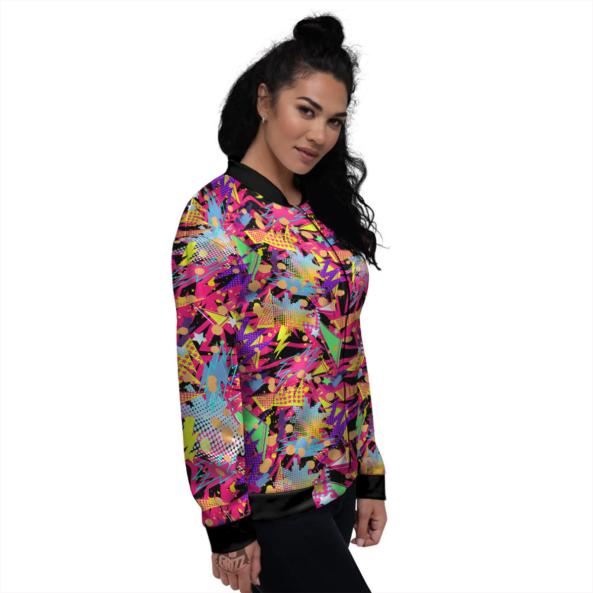 Abstract Colorful And Lightning Dot Print Pattern Women's Bomber Jacket-grizzshop