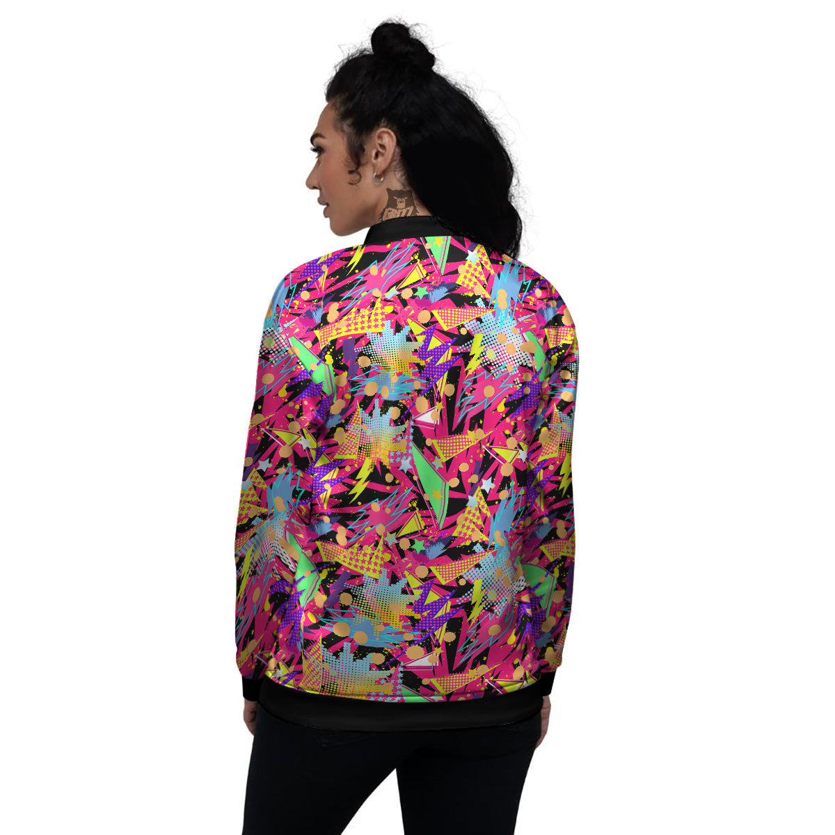 Abstract Colorful And Lightning Dot Print Pattern Women's Bomber Jacket-grizzshop