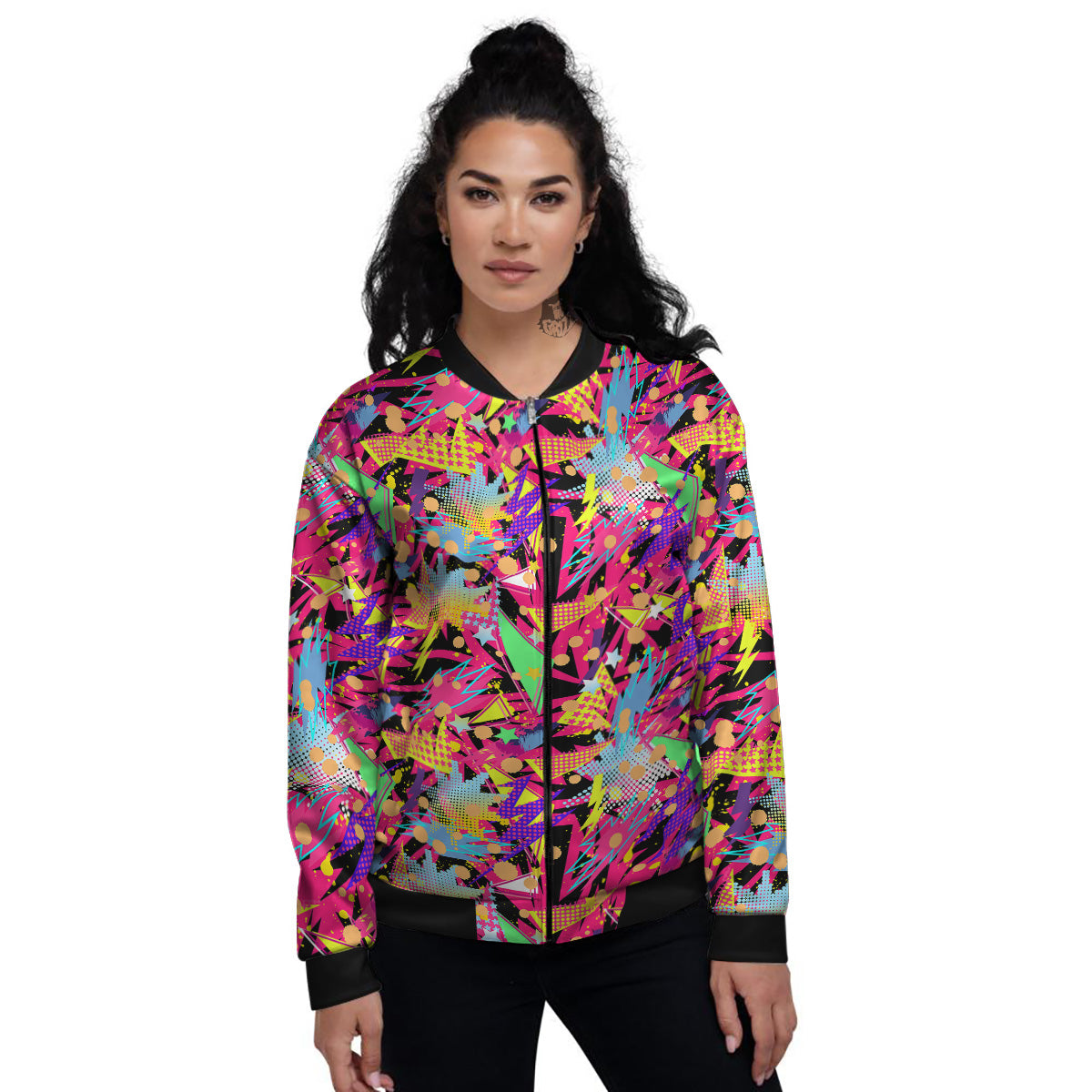 Abstract Colorful And Lightning Dot Print Pattern Women's Bomber Jacket-grizzshop