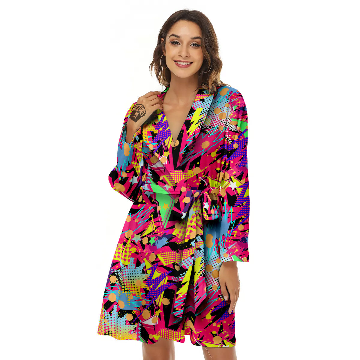 Abstract Colorful And Lightning Dot Print Pattern Women's Robe-grizzshop