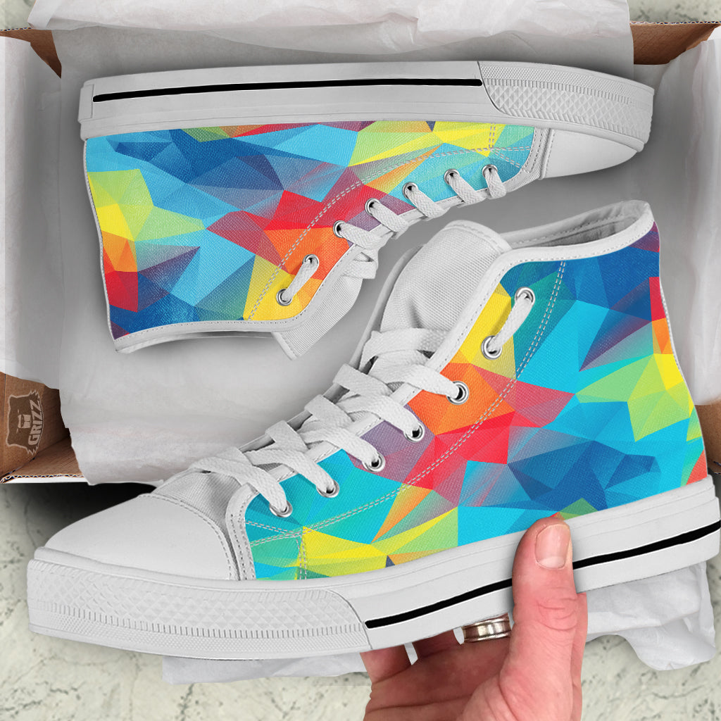 Abstract Colorful Autism Awareness Print White High Top Shoes-grizzshop