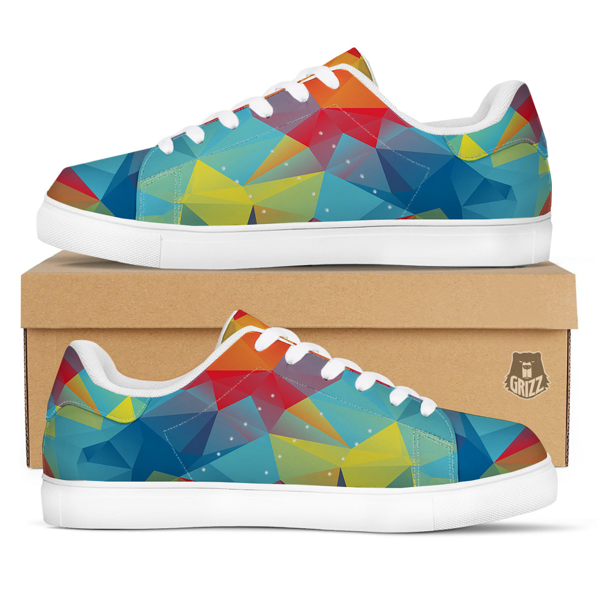 Abstract Colorful Autism Awareness Print White Low Top Sneakers-grizzshop