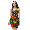 Abstract Colorful Butterfly Print Bodycon Dress-grizzshop