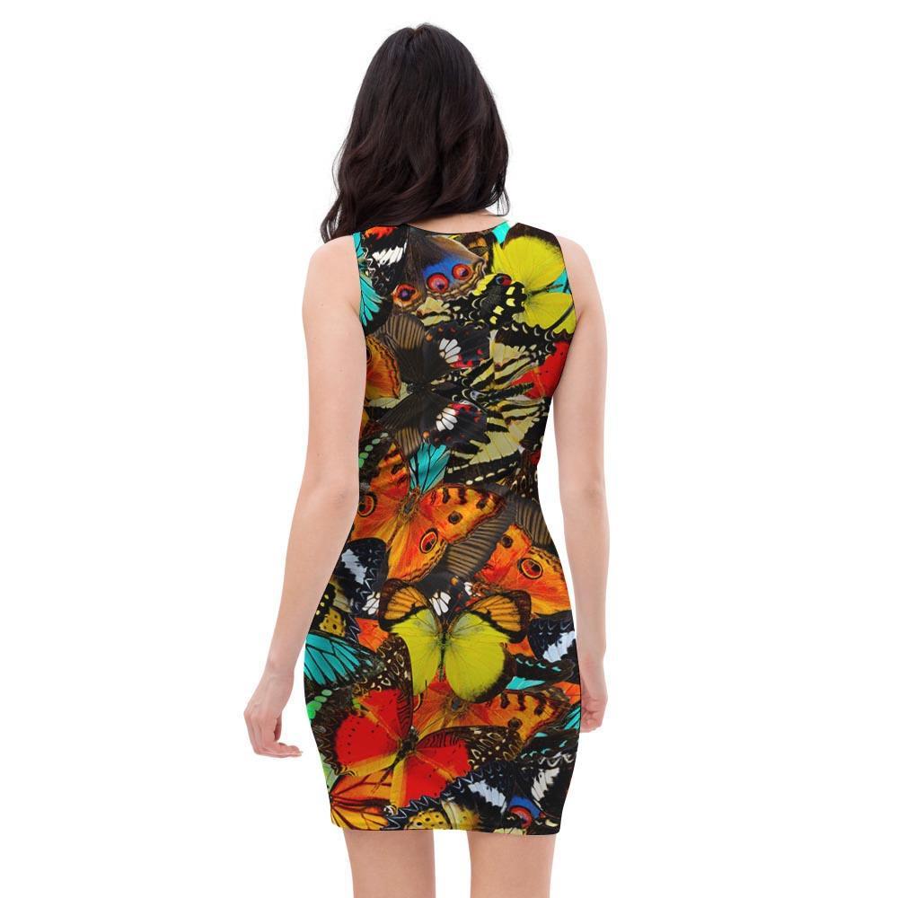 Abstract Colorful Butterfly Print Bodycon Dress-grizzshop