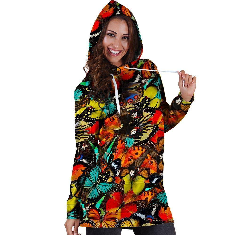 Abstract Colorful Butterfly Print Hoodie Dress-grizzshop
