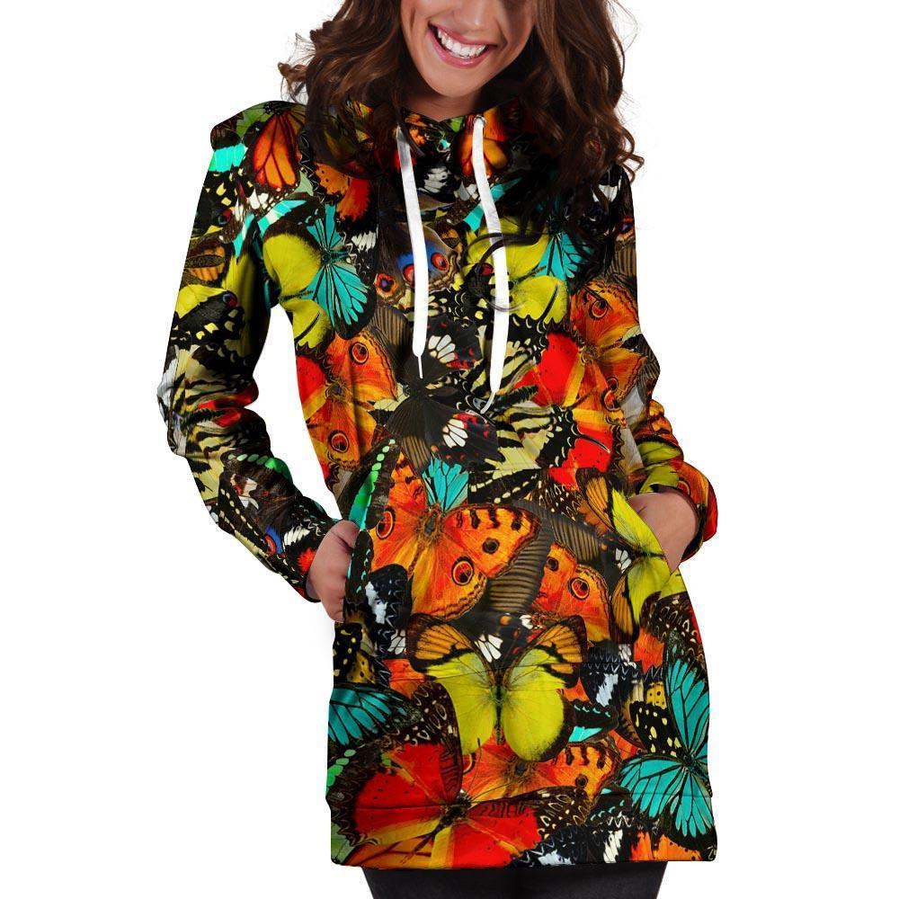 Abstract Colorful Butterfly Print Hoodie Dress-grizzshop