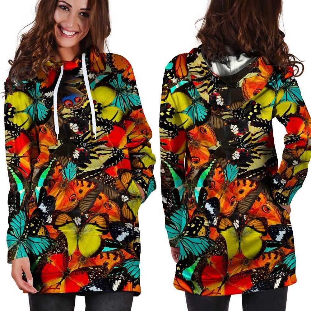 Abstract Colorful Butterfly Print Hoodie Dress-grizzshop