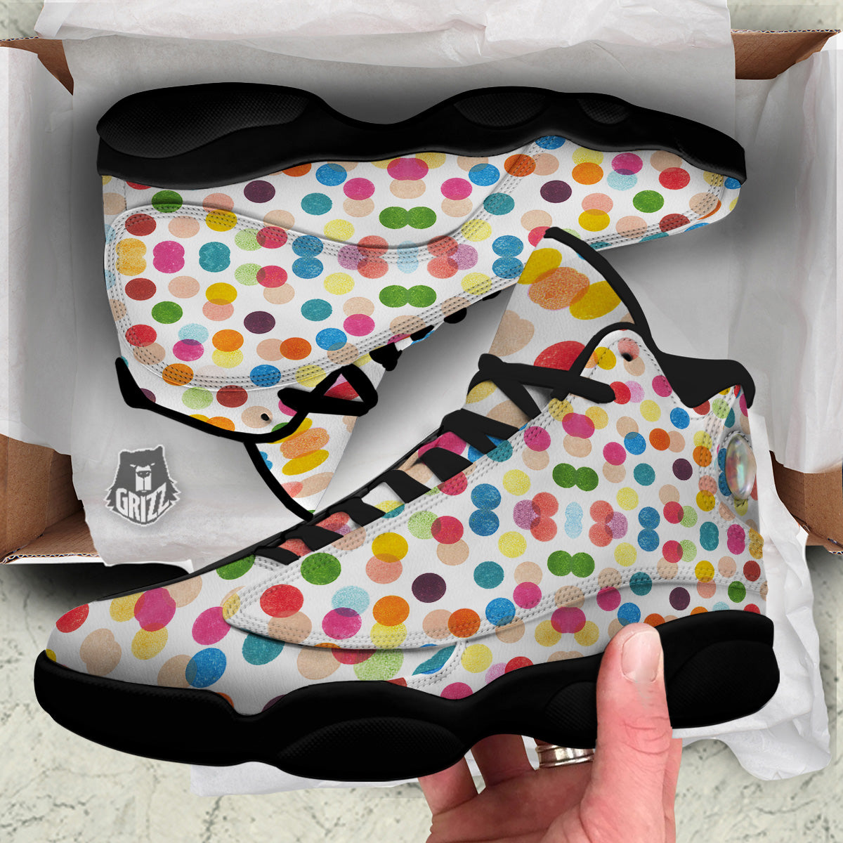 Abstract Colorful Polka Dots Print Pattern Black Basketball Shoes-grizzshop