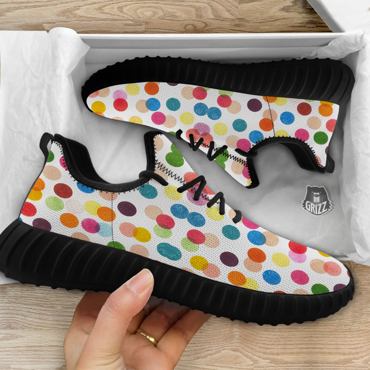 Abstract Colorful Polka Dots Print Pattern Black Walking Shoes-grizzshop