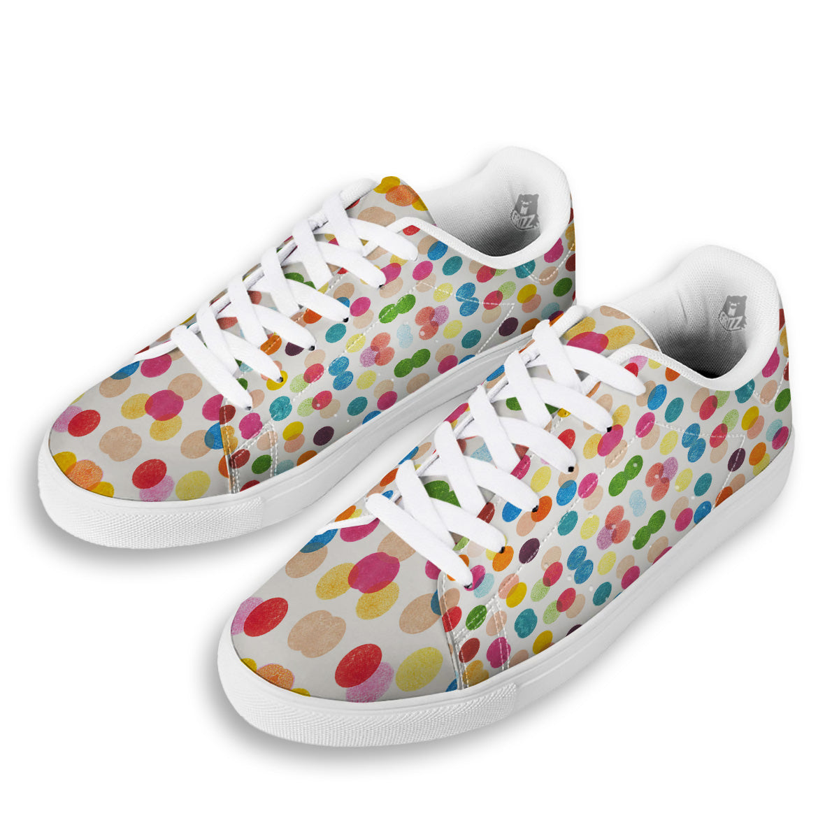 Abstract Colorful Polka Dots Print Pattern White Low Top Sneakers-grizzshop